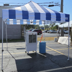 Blue and White Tent